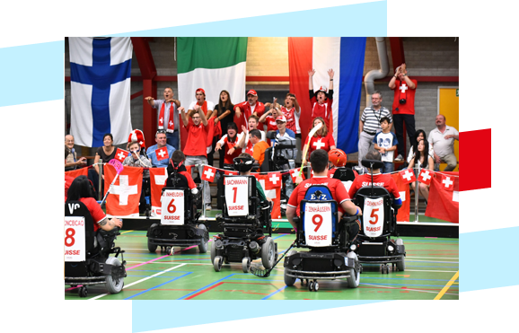 Swiss national power chair hockey team players and audience